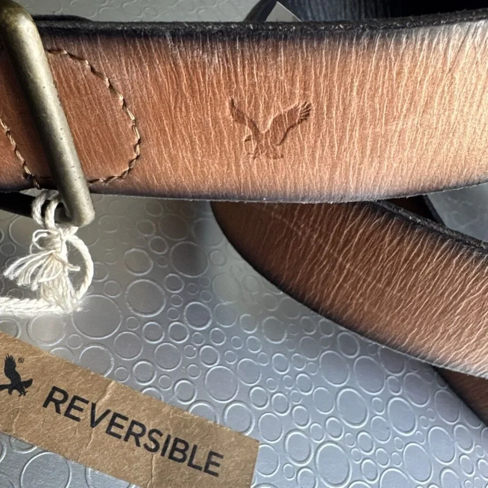 American Eagle Mens 38 Reversible Leather Belt Brown Black Casual Western